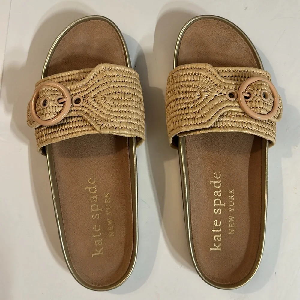 kate spade Beige Woven Slide Sandals